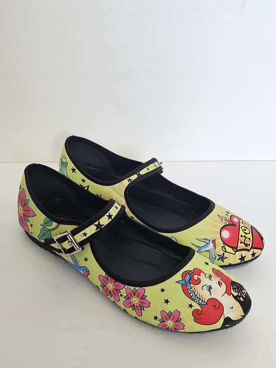Shoes - Risque Yellow Floral Tattoo-Print Mary Jane Shoes